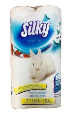 A1807 : Silky A1807 : Produits ménagers - Papier hygiénique - Papier Toil.(extra Blanc) 6 Ventes De  8 Rlx Doub. SILKY, papier toil.(EXTRA BLANC) 6 VENTES de  8 rlx DOUB.