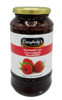 C716-OU : Everybody's C716-OU : Déjeuner et collations - Tartinades - Conf.(pure)  Framboises EVERYBODY'S ,CONF.(pure)  FRAMBOISES, 12 x 500ML