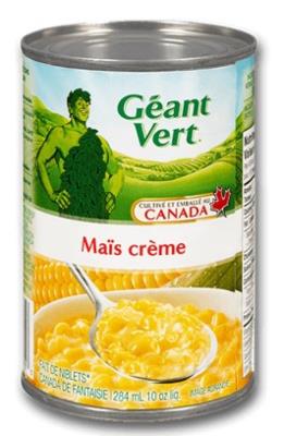 CL77 : Geant vert CL77 : Conserves et bocaux - Légumes - Mais Creme GEANT VERT,MAIS CREME,12 x 398 ML