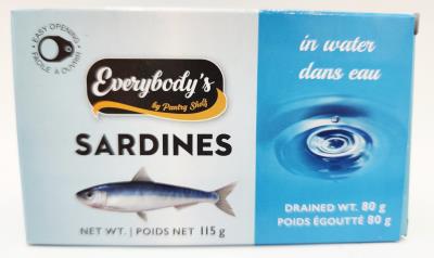 CP035 : Everybody's CP035 : Produits congelés - Viande - Sardines Dans L'eau EVERYBODY'S, SARDINES dans l'eau, 24 x 115g